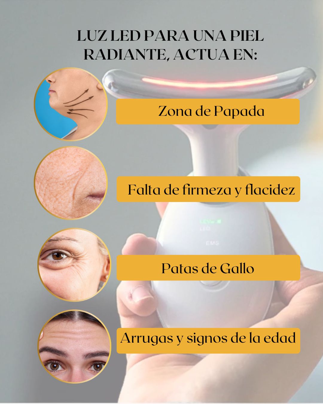 Masajeador Facial Antiage con Luz LED